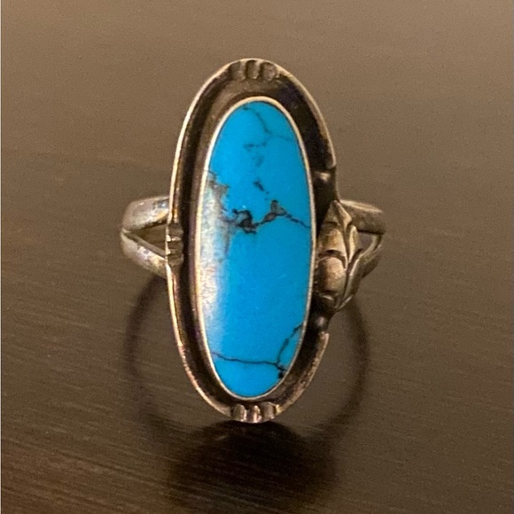 Vintage Taxco Mexico Turquoise Ring | Sterling Silver 925 Size 10 Southwestern - Picture 2 of 7